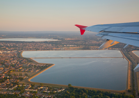 Airplane approaching London Heathrow airport